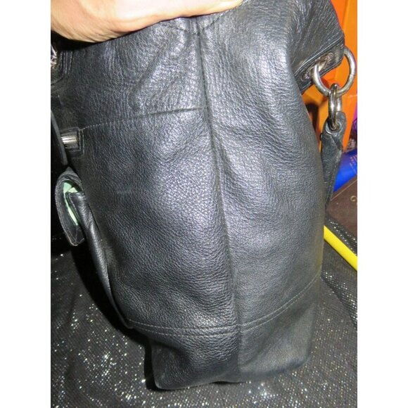 COACH 2010 Hampton 15694 Black Pebbled Leather Flap Turnlock Satchel Handbag - Picture 4 of 13